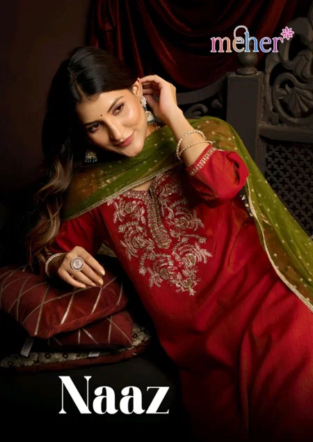 Naaz By Meher Vertican Shimmer Kurti With Bottom Dupatta Wholesalers In Surat